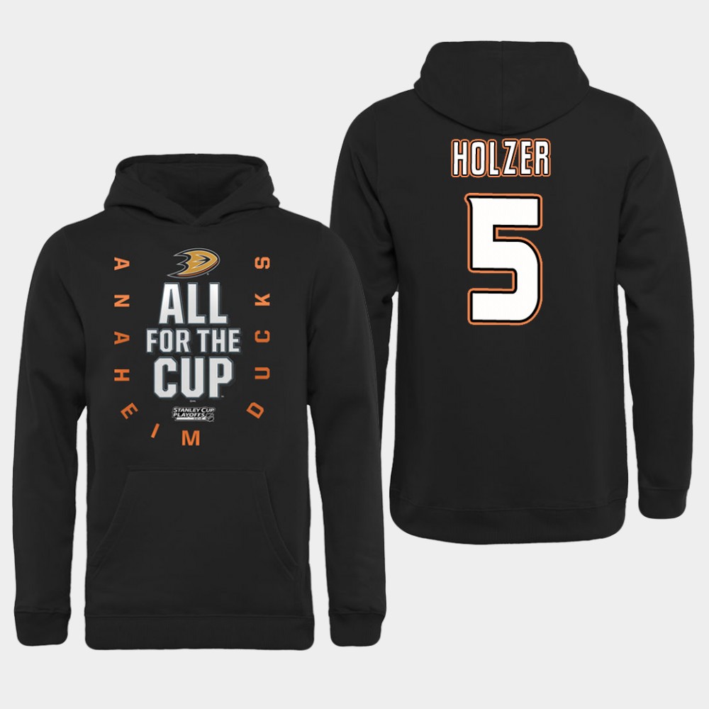NHL Men Anaheim Ducks #5 Holzer Black All for the Cup Hoodie